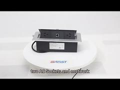 Pop up socket box recessed on work space table